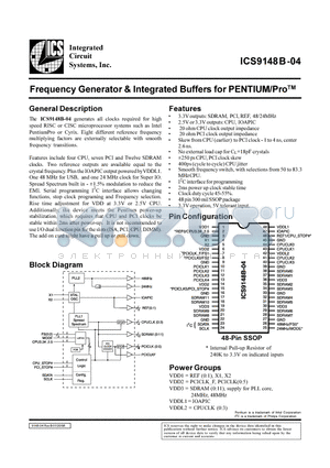 ICS9148BF-04 datasheet - Frequency Generator & Integrated Buffers for PENTIUM/ProTM