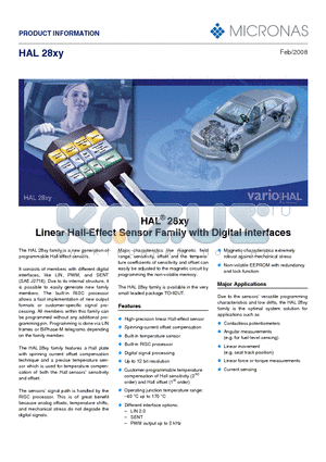 HAL28XY datasheet - Linear Hall-Effect Sensor Family with Digital Interfaces