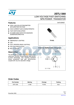 L1360 datasheet - LOW VOLTAGE FAST-SWITCHING NPN POWER TRANSISTOR