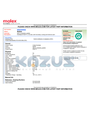 94535-4002 datasheet - Housing for RAST 5, 2 Circuits, with Secondary Locking and External Latch