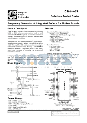 ICS9148F-75-T datasheet - Frequency Generator & Integrated Buffers for Mother Boards