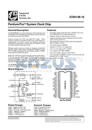 ICS9148YF-10 datasheet - Pentium/ProTM System Clock Chip