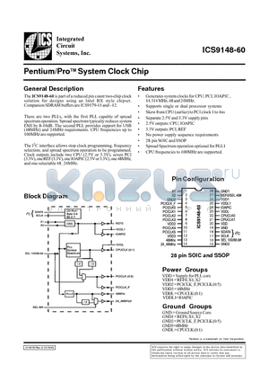 ICS9148YF-60 datasheet - Pentium/ProTM System Clock Chip