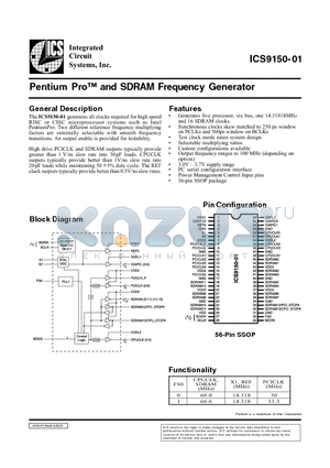 ICS9150-01 datasheet - Pentium Pro and SDRAM Frequency Generator