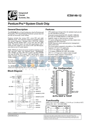 ICS9148YF-12 datasheet - Pentium/ProTM System Clock Chip