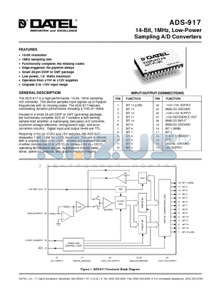 ADS-917GM datasheet - 14-Bit, 1MHz, Low-Power Sampling A/D Converters