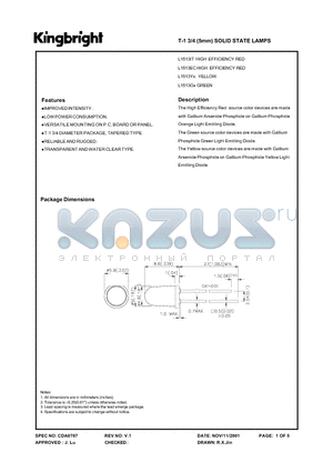 L1513EC datasheet - T-1 3/4 (5MM) SOLID STATE LAMPS