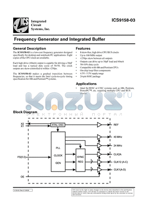 ICS9158-03 datasheet - Frequency Generator and Integrated Buffer