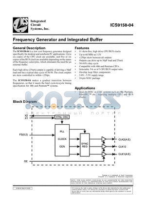 ICS9158-04 datasheet - Frequency Generator and Integrated Buffer