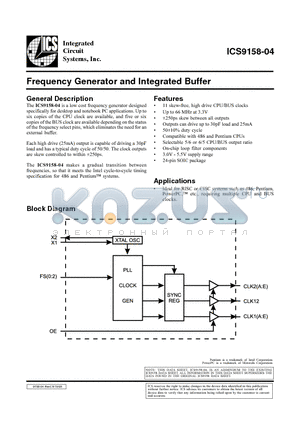 ICS9158-04M datasheet - Frequency Generator and Integrated Buffer