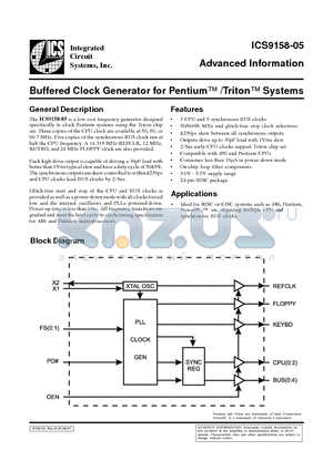 ICS9158-05 datasheet - Buffered Clock Generator for Pentium /Triton Systems