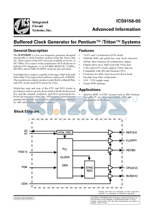 ICS9158-05M datasheet - Buffered Clock Generator for Pentium /Triton Systems
