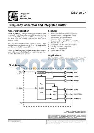 ICS9158-07M datasheet - Frequency Generator and Integrated Buffer