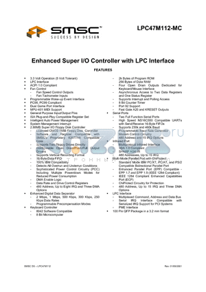 LPC47M112-MC datasheet - ENHANCED SUPER I/O CONTROLLER WITH LPC INTERFACE