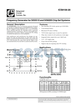 ICS9159-20 datasheet - Frequency Generator for SIS551X and SIS6205 Chip Set Systems