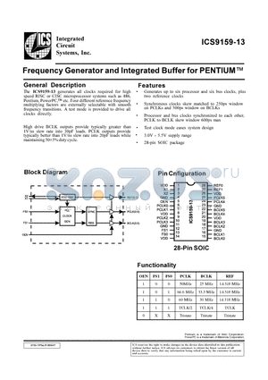 ICS9159-13 datasheet - Frequency Generator and Integrated Buffer for PENTIUM