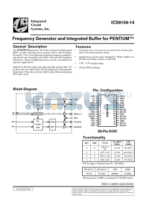 ICS9159M-14 datasheet - Frequency Generator and Integrated Buffer for PENTIUM