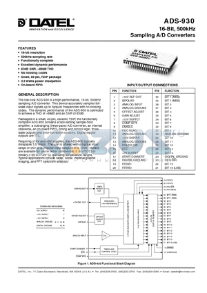 ADS-930 datasheet - 16-Bit, 500kHz Sampling A/D Converters