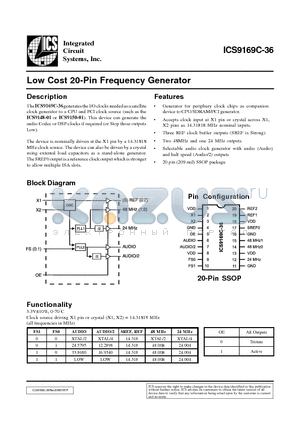 ICS9169C-36 datasheet - Low Cost 20-Pin Frequency Generator