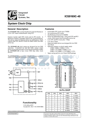 ICS9169C-40 datasheet - System Clock Chip