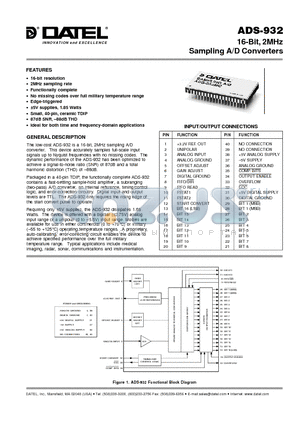 ADS-932MC datasheet - 16-Bit, 2MHz Sampling A/D Converters
