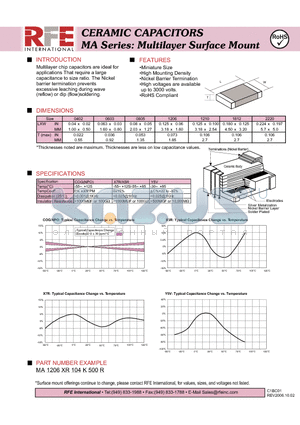 MA1206XR104K500R datasheet - CERAMIC CAPACITORS MA Series: Multilayer Surface Mount