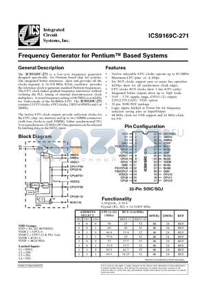 ICS9169CM-271 datasheet - Frequency Generator for Pentium Based Systems