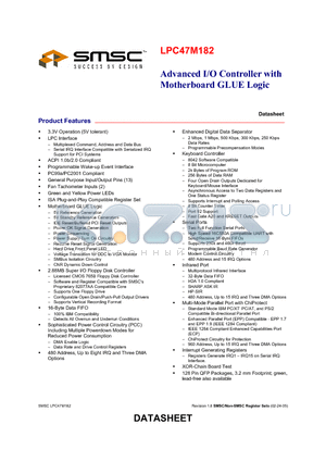 LPC47M182-NR datasheet - ADVANCED I/O CONTROLLER WITH MOTHERBOARD GLUE LOGIC