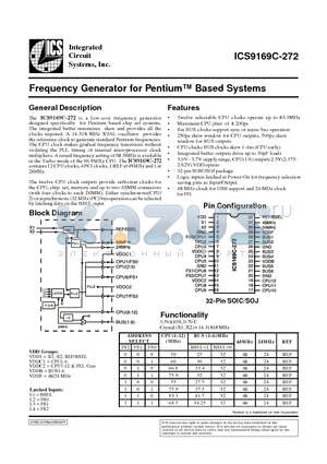 ICS9169CM-272 datasheet - Frequency Generator for Pentium Based Systems