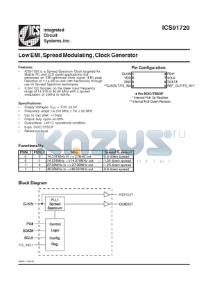 ICS91720 datasheet - Low EMI, Spread Modulating, Clock Generator