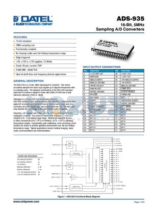 ADS-935MC datasheet - 16-Bit, 5MHz Sampling A/D Converters