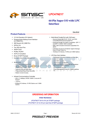 LPC47N217-JN datasheet - 64 - PIN SUPUR I/O WITH LPC INTERFACE