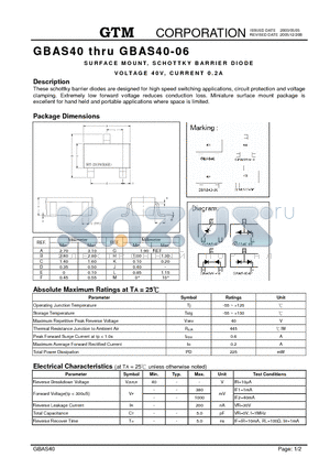 GBAS40 datasheet - SURFACE MOUNT SCHOTTKY BARRIER DIODE VOLTAGE 40V,CURRENT 0.2A