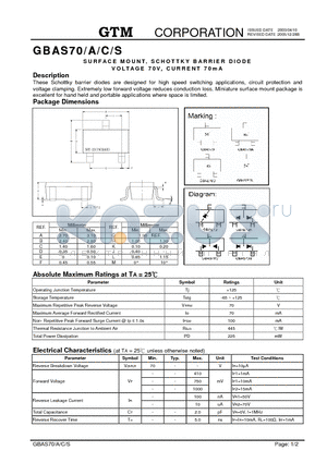 GBAS70 datasheet - SURFACE MOUNT SCHOTTKY BARRIER DIODE