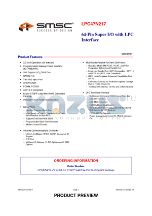 LPC47N217-JV datasheet - 64-Pin Super I/O with LPC Interface