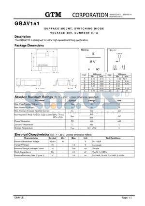 GBAV151 datasheet - SURFACE MOUNT,SWITCHING DIODE