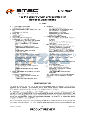 LPC47N227-MT datasheet - 100 Pin Super I/O with LPC Interface for Notebook Applications