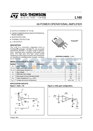 L165 datasheet - 3A POWER OPERATIONAL AMPLIFIER