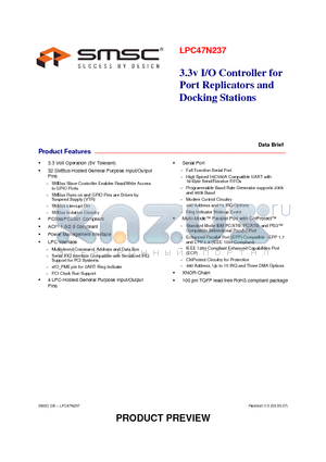 LPC47N237-MT datasheet - 3.3v I/O Controller for Port Replicators and Docking Stations