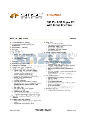 LPC47N267 datasheet - 100 Pin LPC Super I/O with X-Bus Interface