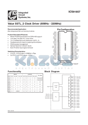 ICS91857 datasheet - Value SSTL_2 Clock Driver (60MHz - 220MHz)