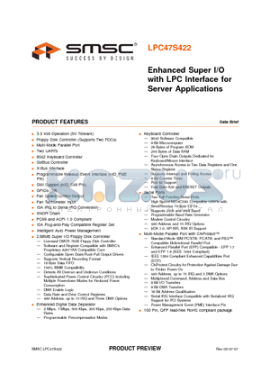 LPC47S422 datasheet - Enhanced Super I/O with LPC Interface for Server Applications