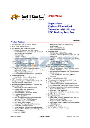 LPC47N350 datasheet - LEGACY FREE KEYBOARD EMBEDDED CONTROLLER WITH SPI AND LPC DOCKING INTERFACE