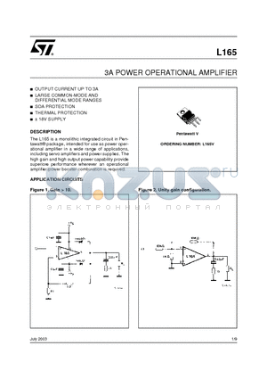 L165V datasheet - 3A POWER OPERATIONAL AMPLIFIER