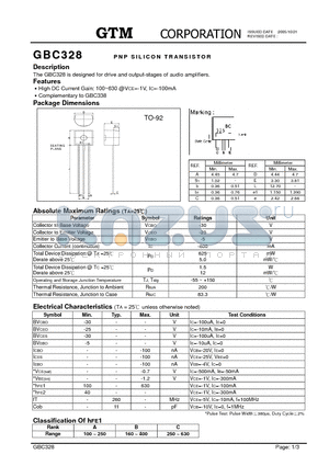 GBC328 datasheet - PNP SILICON TRANSISTOR