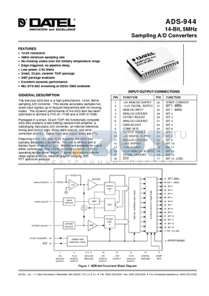 ADS-944/883 datasheet - 14-Bit, 5MHz Sampling A/D Converters