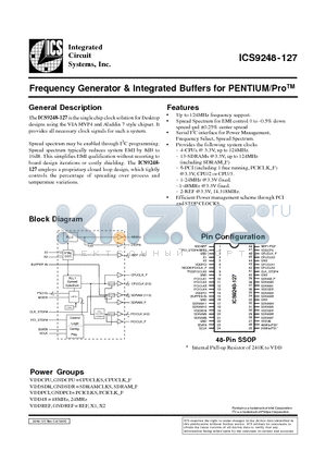 ICS9248-127 datasheet - Frequency Generator & Integrated Buffers for PENTIUM/ProTM