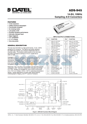 ADS-945 datasheet - 14-Bit, 10MHz Sampling A/D Converters