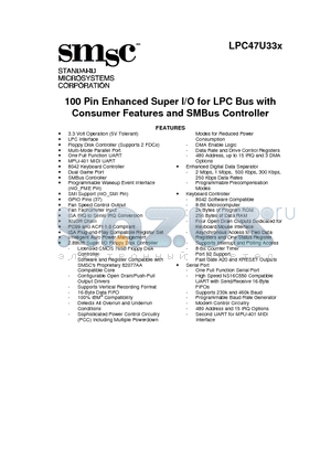 LPC47U33X datasheet - 100 Pin Enhanced Super I/O for LPC Bus with Consumer Features and SMBus Controller