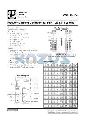 ICS9248-134 datasheet - Frequency Timing Generator for PENTIUM II/III Systems